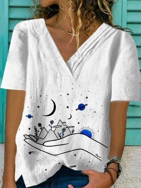 T-Shirt con Scollo a V Casuale, Bianco, T-Shirts