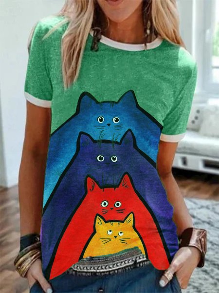 T-Shirt Graffiti Stampato Floreale di Cotone, Verde, T-Shirts