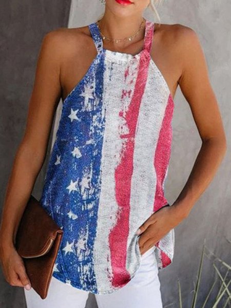 

Cotton-Blend Sleeveless Casual Floral Tank, Red, Tanks and Camis