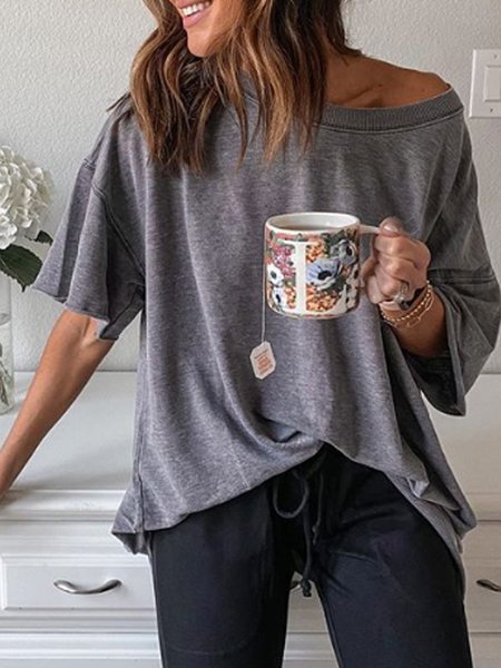 Top Dritto Casuale, Grigio, Tops