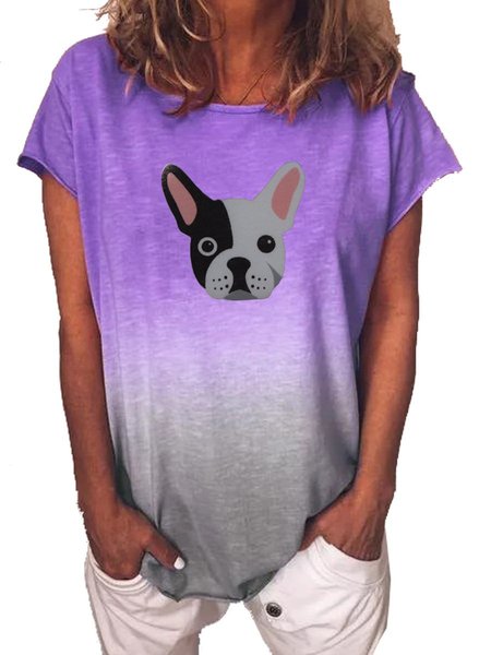 Stampato Girocollo Maniche Corte Casuale Top, Viola, T-Shirts
