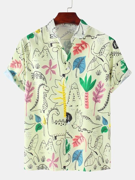 

Yellow Cartoon Casual Shirts, Men's Floral shirt