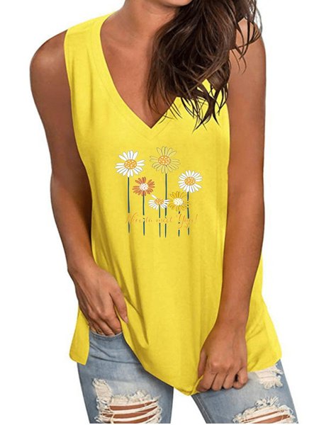 

Floral-print Casual Sleeveless Shirts & Tops, Yellow, Tank Tops