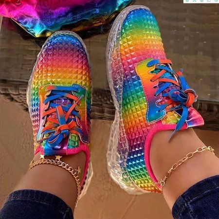 

Pu Color Block Casual Sneakers, Multicolor, Flats & Loafers