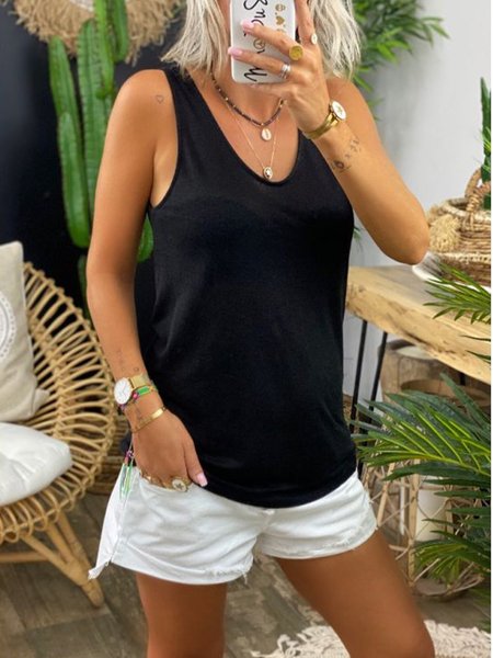 

Black V Neck Basic Jersey Shirts & Tops, Tops
