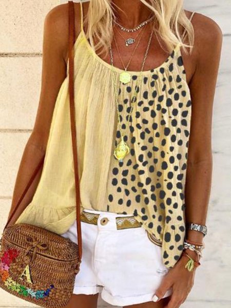 

Printed Sleeveless Casual Shirts & Tops, Yellow, Tops
