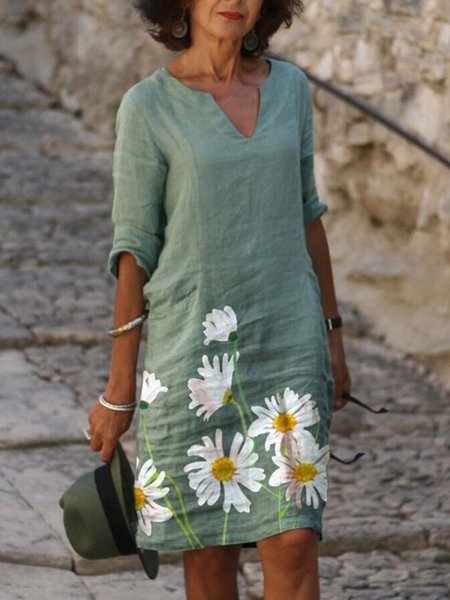 

Abito con Scollo a V Floreale Casuale, Verde, Summer dresses
