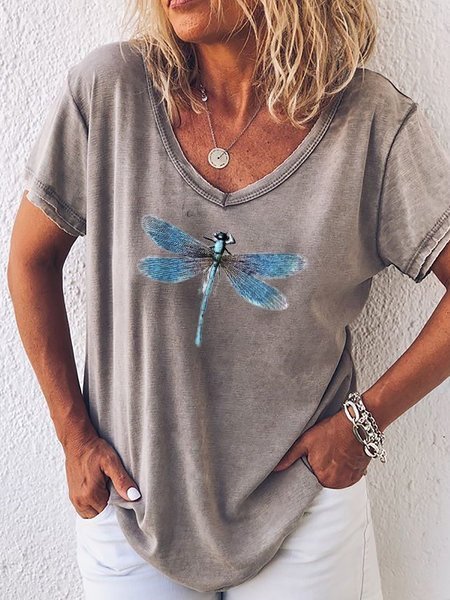 

Cotton V Neck Casual T-shirt, Gray, Tees & T-shirts