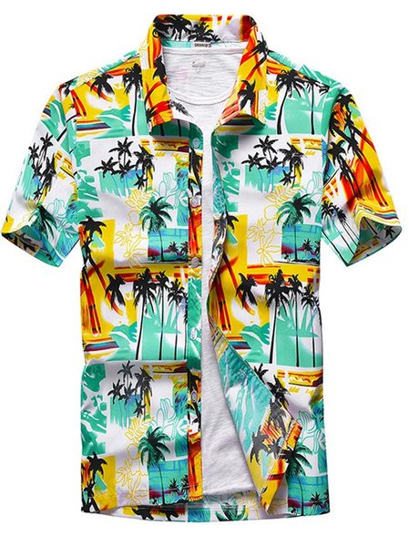

Floral Shirt Collar Casual Shirts, Yellow, Men's Floral shirt