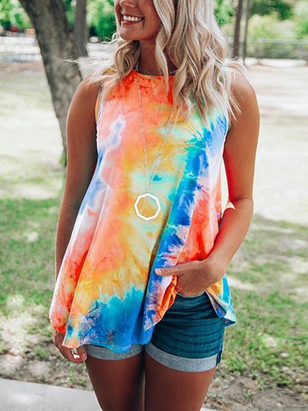 Top Casuale Dritto di Cotone, Multicolore, Tank Top
