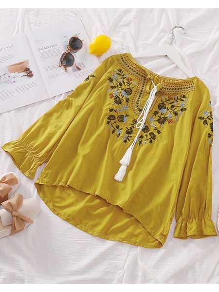 

Long Sleeve Crew Neck Casual Top, Yellow, Tops