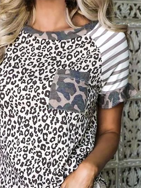 

T-Shirt Casuale Leopardo di Misto Cotone, Bianco, T-Shirts