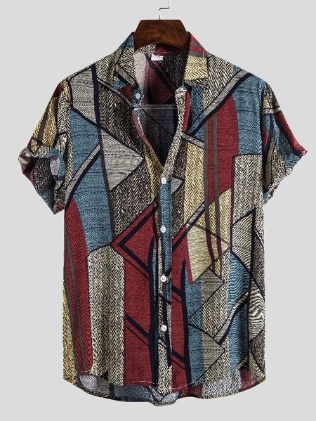 

Casual Printed Shirt Collar Cotton Shirts & Tops, Red, Men's Floral shirt