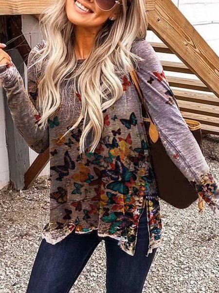 Felpa con Scollo a V di Misto Cotone, Grigio, T-Shirts