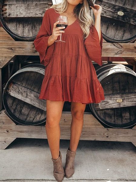 

Abito con Scollo a V Bohemian, Rosso, Mini Dresses