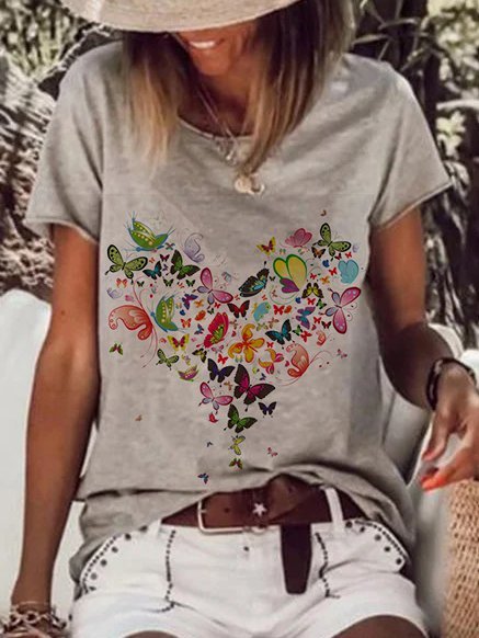 

Casual Short Sleeve Printed T-shirt, Khaki, T-Shirts