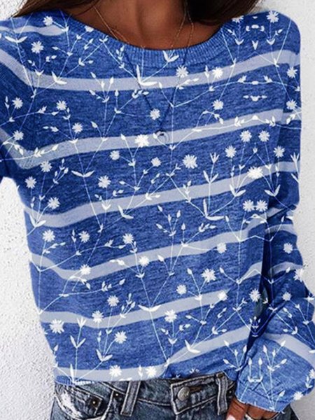 

Women Floral Printed Vintage Long Sleeve Blue ShirtsTops, Hoodies&Sweatshirts