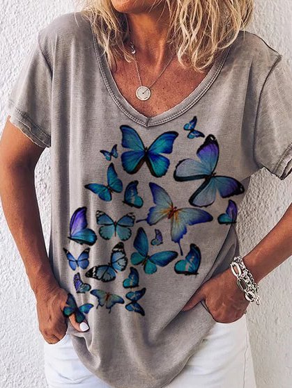 

T-Shirt Stampato Floreale di Misto Cotone, Grigio, T-Shirts