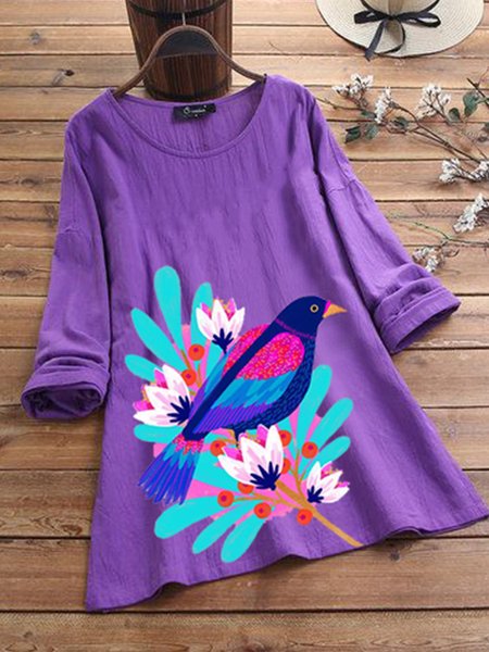 

Top Casuale Floreale di Misto Cotone, Viola, Blouses & Shirts