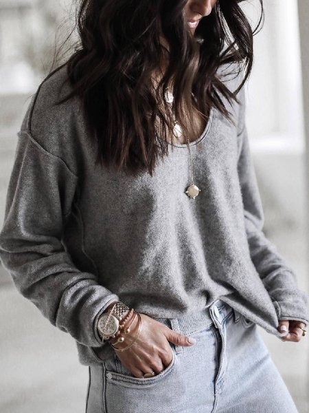 

Gray Casual Crew Neck Solid Shirts & Tops, Email discount