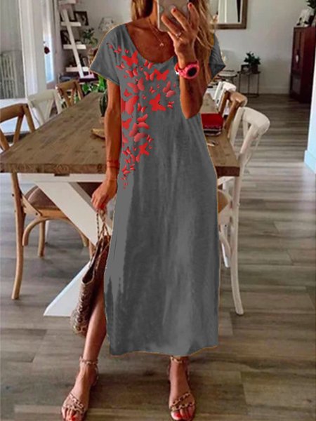 

Abito Casuale Stampato di Misto Cotone, Grigio, Summer dresses