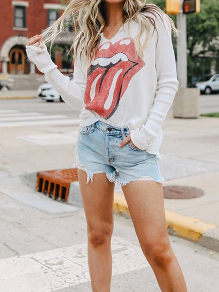 

Long Sleeve Printed Top, White, Sweaters & Cardigans