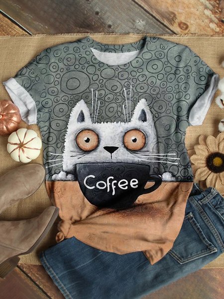 

T-Shirt a Girocollo Casuale, Grigio, T-Shirts