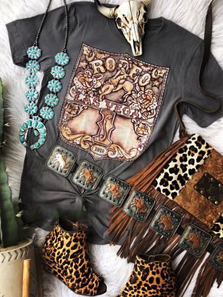 

Black Printed Short Sleeve Crew Neck Vintage T-shirt, Email discount