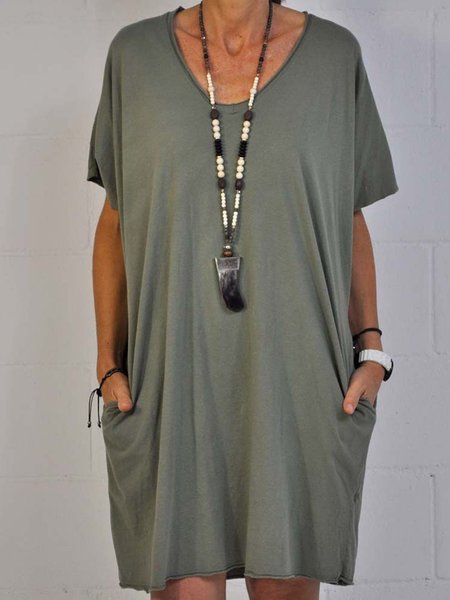 

Cotton Short Sleeve Casual Knitting Dress, Gray, Dresses