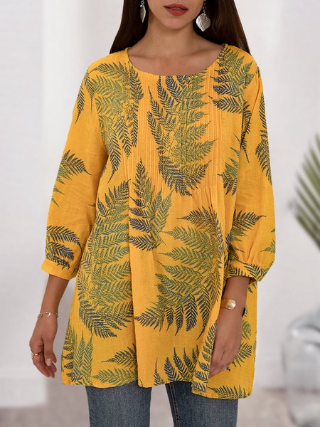 

Yellow Casual Tropical Shift Top, Blouses and Shirts
