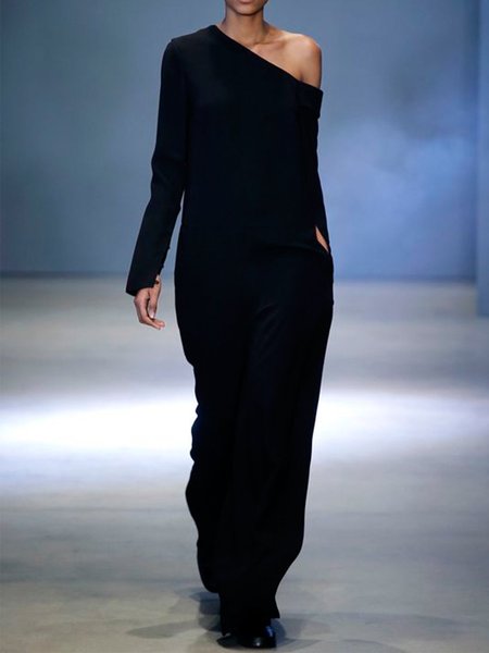 

Abito a Manica Singola di Misto Cotone, Nero, Maxi Dresses