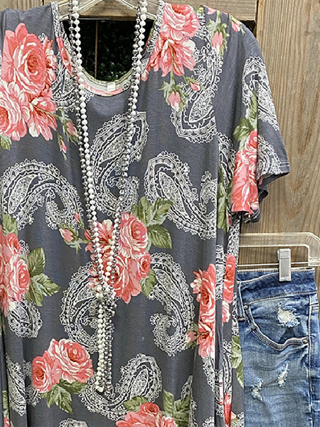 

Top a Girocollo Casuale, Grigio, T-Shirts