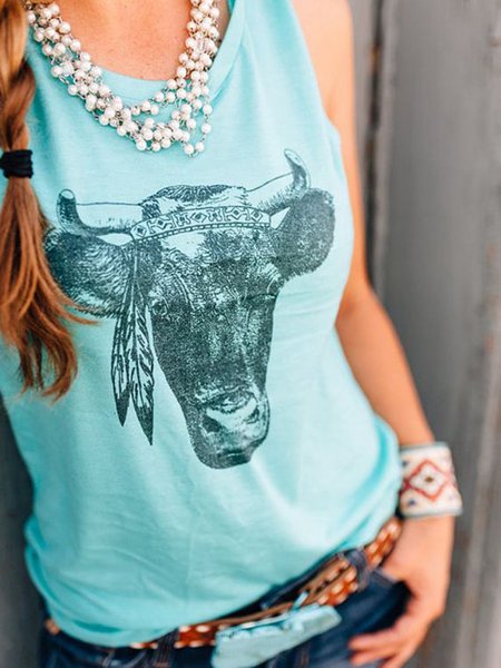 

Top Stampato Jersey Carro Armato, Giada, Tank Top