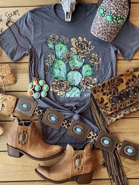 

Gray Short Sleeve Crew Neck T-shirt, Tops