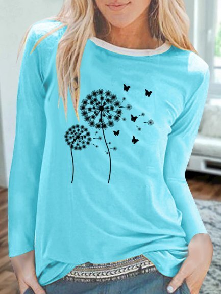 Top a Girocollo Casuale Vintage Stampato, Blue, Tops