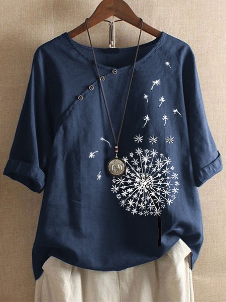 

Women Dandelion Printed Casual Printed Shirts Tops, Dark_blue, Blouses