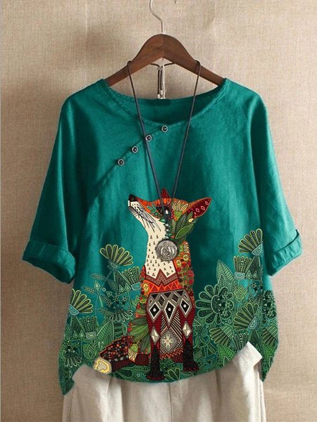

Casual Long Sleeve Crew Neck Tops, Green, T-Shirts