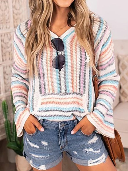 

Stripes Crew Neck Boho Pockets Sweatshirt, Multicolor, Hoodies & Sweatshirts