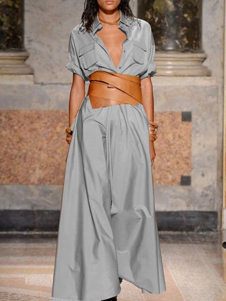 

Abito Casuale a 3/4 Manica di Misto Cotone, Nastro grigio, Maxi Dresses