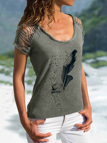 

Top a Girocollo Casuale Stampato, Come immagine, Tops