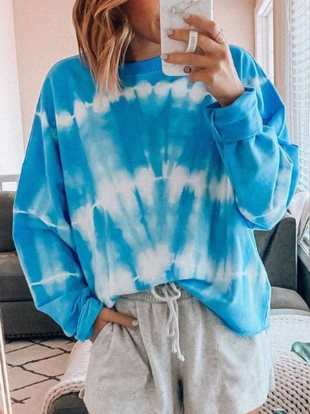 

Ombre/Tie-Dye Casual Cotton-Blend Shirts & Tops, Blue, Tops