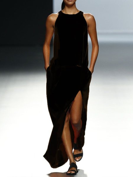 

Abito a Girocollo Vintage di Misto Cotone, Nero, Dresses