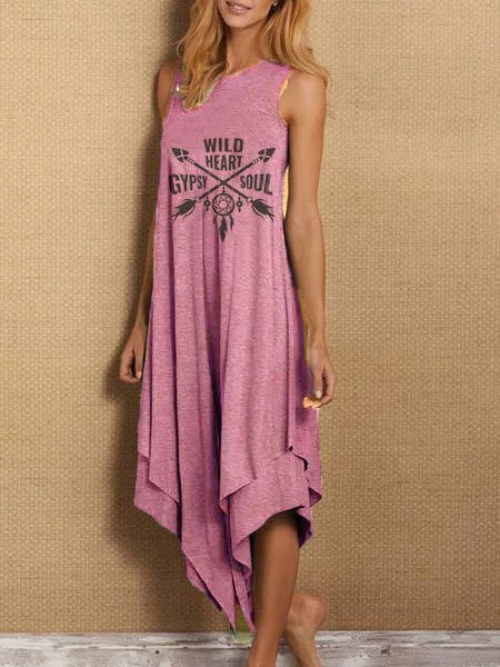 

senza maniche Asimmetrico hippie zingaro Lettera Gonna Casuale, Viola, Summer dresses