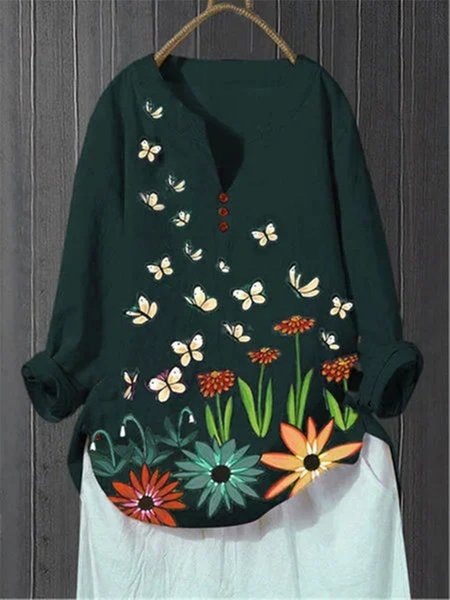 

Dark Blue Pastoral Cotton-Blend Tops, Green, Shirts & Blouses