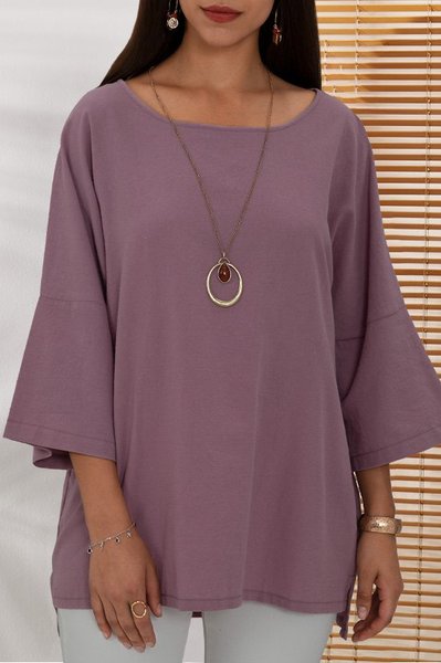 

Mezza Manica Lino Girocollo Causale Superiore, Rosa, Blouses & Shirts