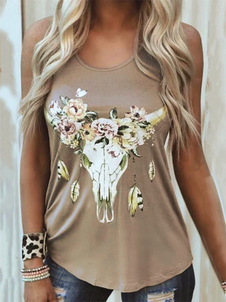 

Top Stampato da Vacanza Floreale, Cachi, Tank Top