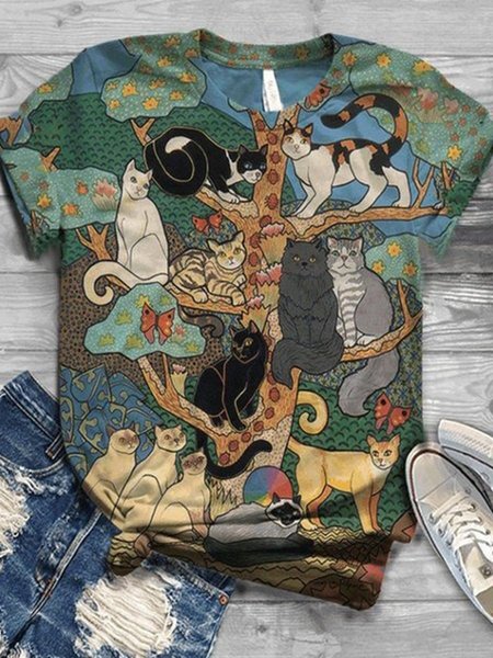 

Top a Girocollo Animale di Misto Cotone, Colore, T-Shirts