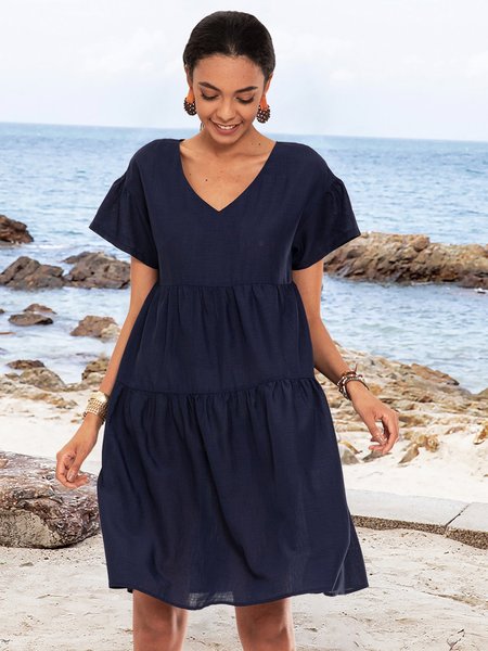 

Sky Blue Navy Paneled Short Sleeve Dress, Dresses