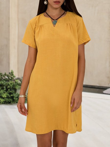

V Neck Solid Casual Mini Dress, Yellow, Mini Dresses