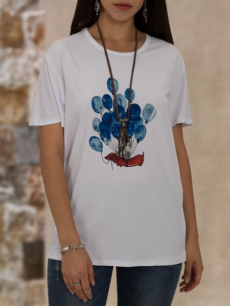

White Floral Short Sleeve Printed Top, Tees